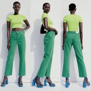 NWOT Zara Green Straight Leg Jeans